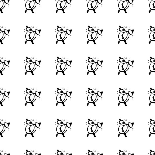 Patrón de Samless Doodle de despertador dibujado a mano. Sketch Regreso a la escuela, icono. Elemento de decoración. Aislado sobre fondo blanco. Ilustración vectorial.