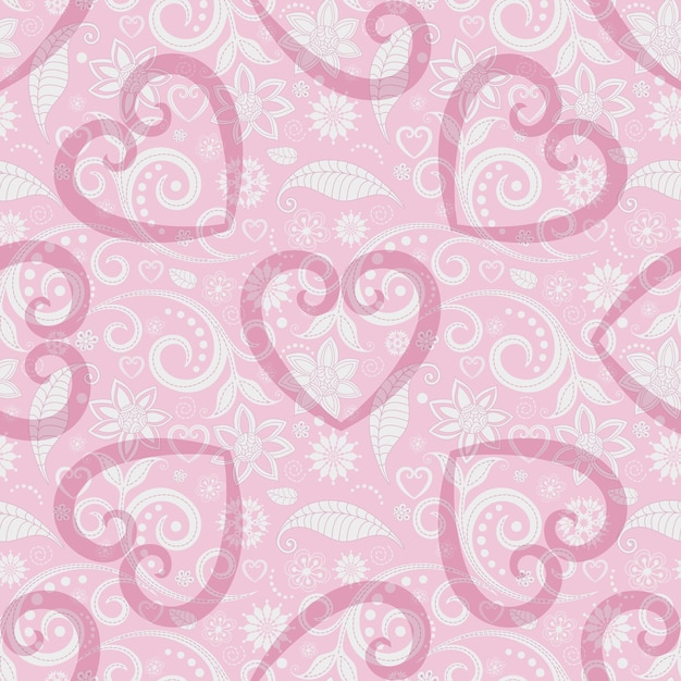 Patrón de San Valentín floral rosa transparente de vector con rizos vintage de encaje