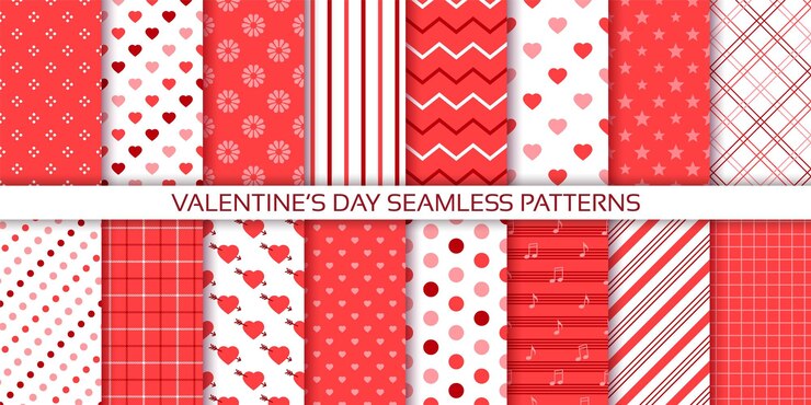 Vector patrón de san valentín fondo sin costuras impresiones rojas con rayas de puntos de corazón