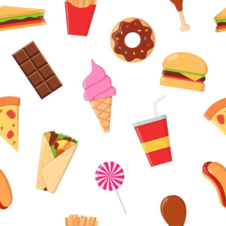 Vector patrón de seamlees de comida chatarra