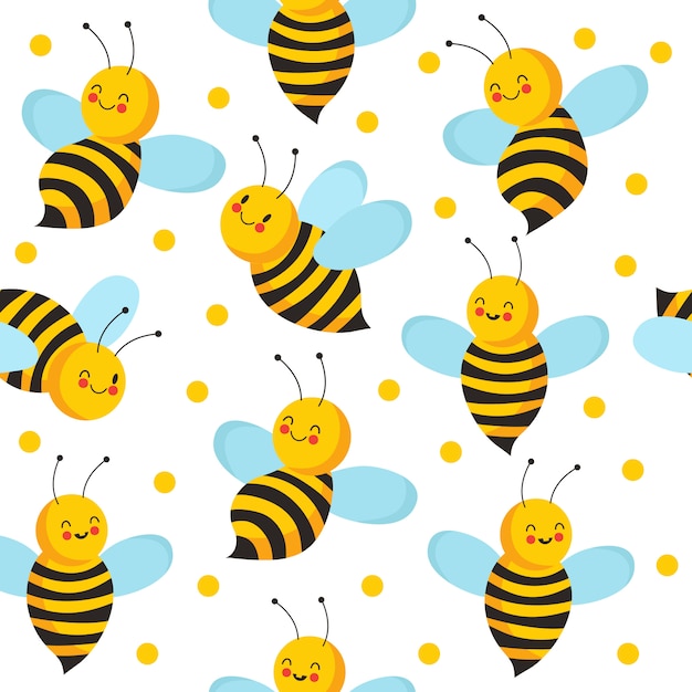 Patrón de seamles de abeja. Abejas voladoras lindas para producto de miel. Vector fondo de casa de abeja sin fin