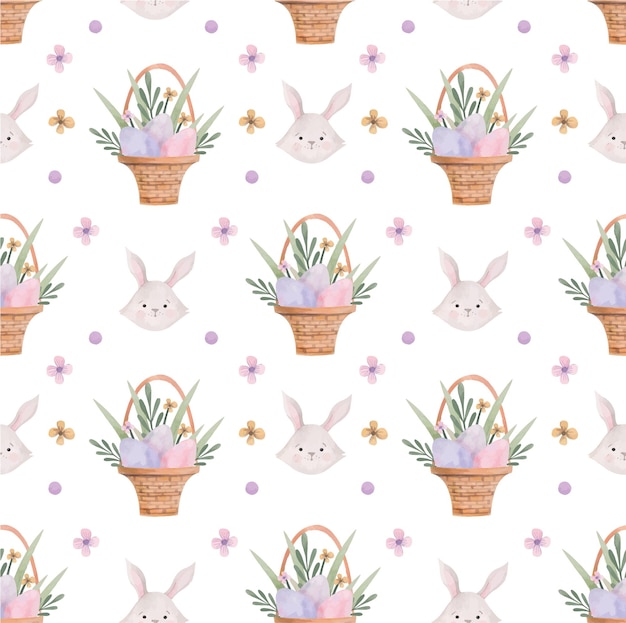 Patrón para Semana Santa. Patrón con una liebre y flores. Ilustración de Pascua. Feliz Pascua.