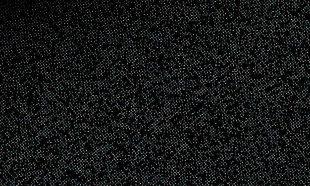 Patrón de semitono degradado. Partículas azules y blancas sobre fondo negro.