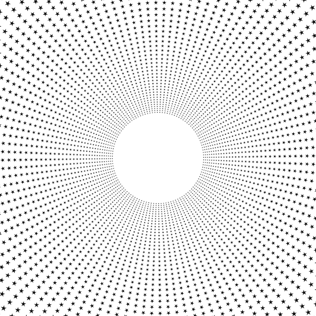 Patrón de serigrafía con estrellas. Marco radiante. Patrón circular. Marco de semitono redondo de arte pop