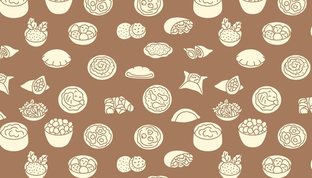 Patrón de silueta beige de la cocina de Oriente Medio sobre un fondo marrón