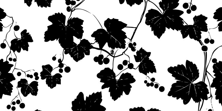 Vector un patrón de silueta negra sin costuras de vides y hojas ideal para diseños textiles y decoración con temas naturales