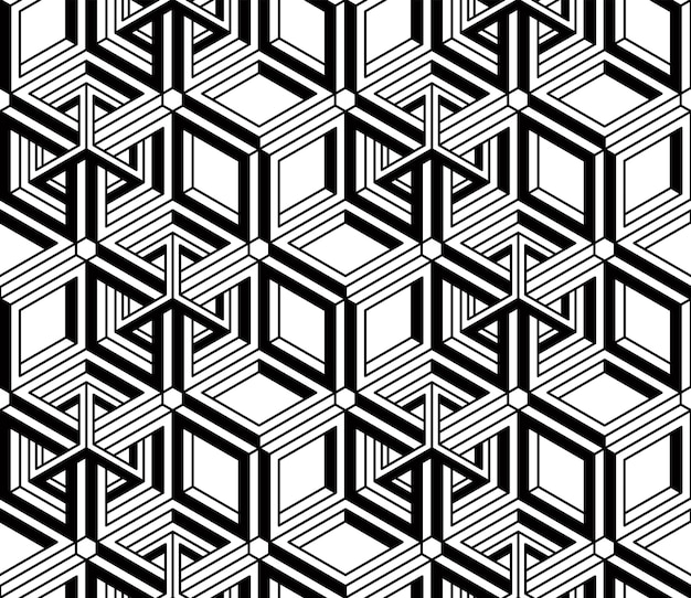 Patrón simétrico monocromático sin fin, diseño gráfico. Composición óptica entrelazada geométrica.