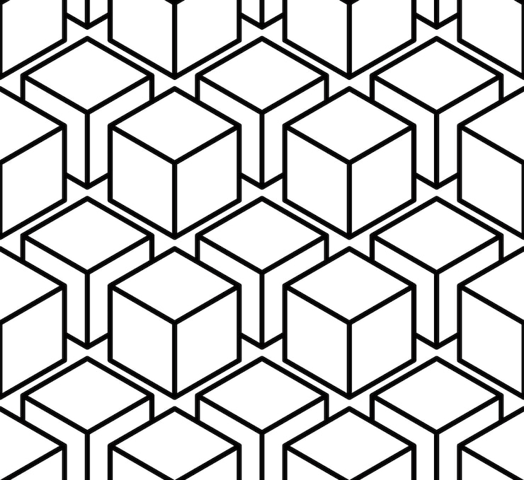 Vector patrón simétrico monocromático sin fin, diseño gráfico. composición óptica entrelazada geométrica.