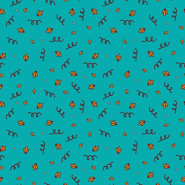 Patrón simple sin costuras sobre fondo azul con pétalos dibujados a mano y garabatos Ilustración vectorial