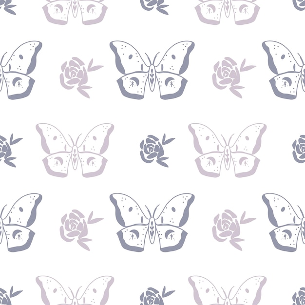 Patrón simple de mariposa patrón violeta transparente con polilla fondo de vector creativo con mariposa rosa monocromo para colorear