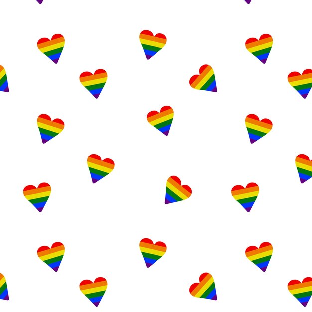 Patrón sobre fondo transparente con corazones en colores de la bandera lgbt Igualdad y autoafirmación