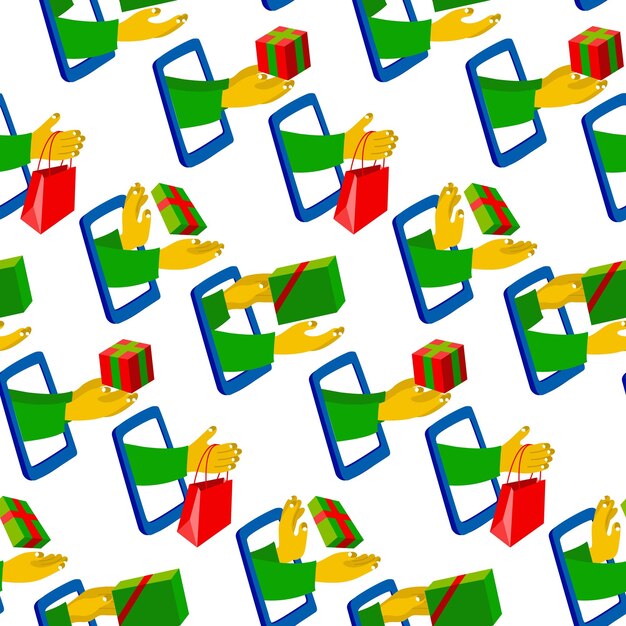Un patrón sobre el tema de las compras en línea y la entrega Un pedido en línea se entrega desde el teléfono