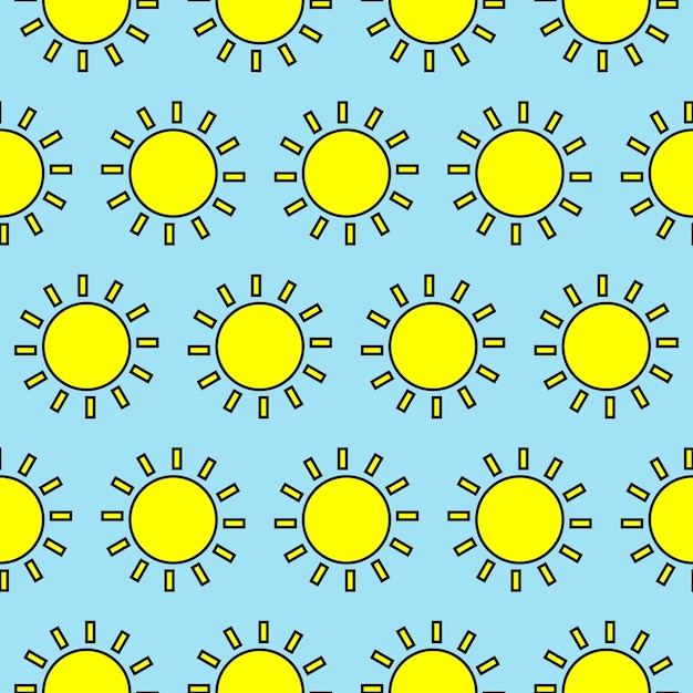 Patrón de sol amarillo brillante sobre un fondo azul perfecto para diseños y decoraciones con temas de verano