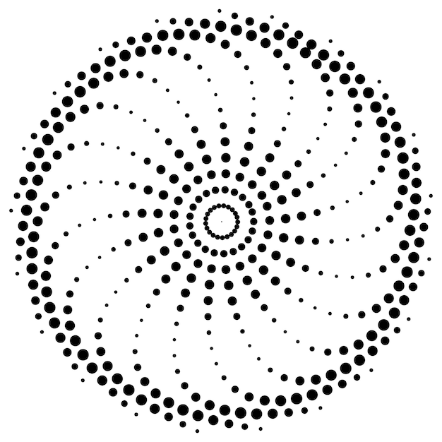 El patrón de sol punteado en espiral aislado en la ilustración vectorial de fondo blanco