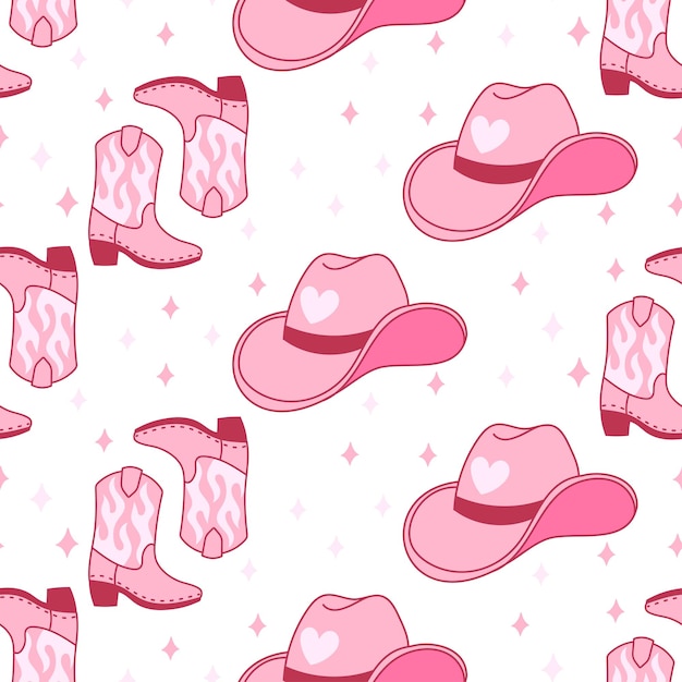 Patrón de sombrero y botas de vaquera rosa Diseño de cottage core