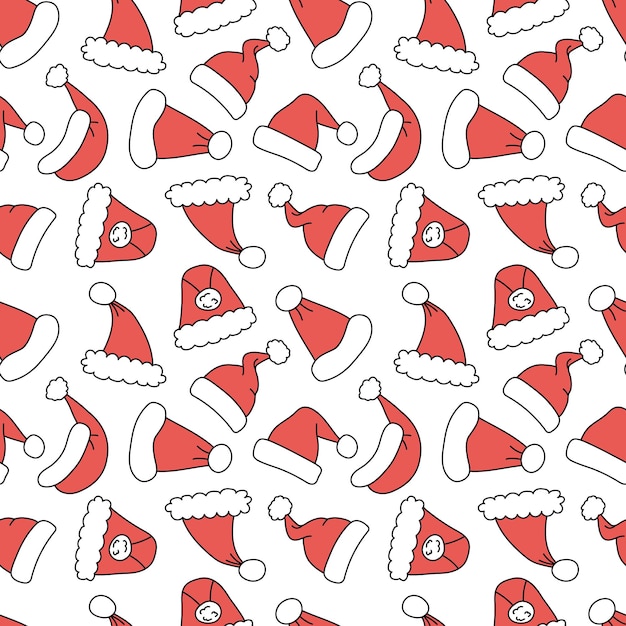 Patrón con sombreros de Papá Noel en un fondo transparente con una textura navideña sin fin