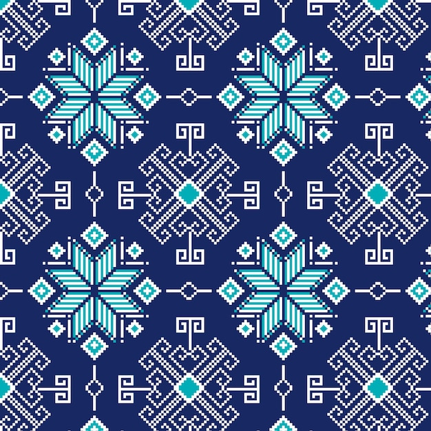 Vector patrón de songket de copos de nieve de invierno frío