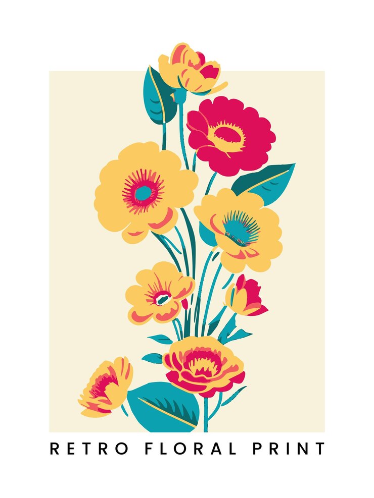 Patrón de superficie floral botánico de impresión de pantalla retro minimalista vectorial para portada de libro de póster o fondo de publicidad