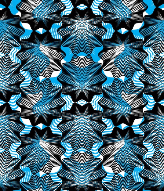 Patrón de superposición sin fin de rayas brillantes vectoriales, fondo geométrico continuo de arte con líneas gráficas. Caleidoscopio.
