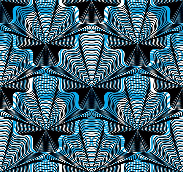 Patrón de superposición sin fin de rayas brillantes vectoriales, fondo geométrico continuo de arte con líneas gráficas. Efecto caleidoscopio.