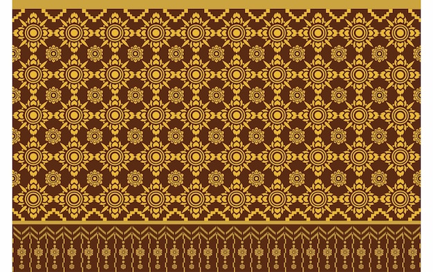 Patrón tailandés sin costuras clásico de oro vintage geométrico en fondo marrón para papel de pared fabricbatik