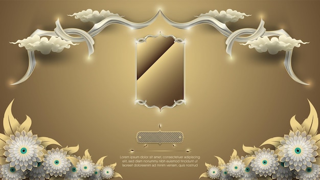 Patrón tailandés tradicional con marco más flores premium vector Vector Premium
