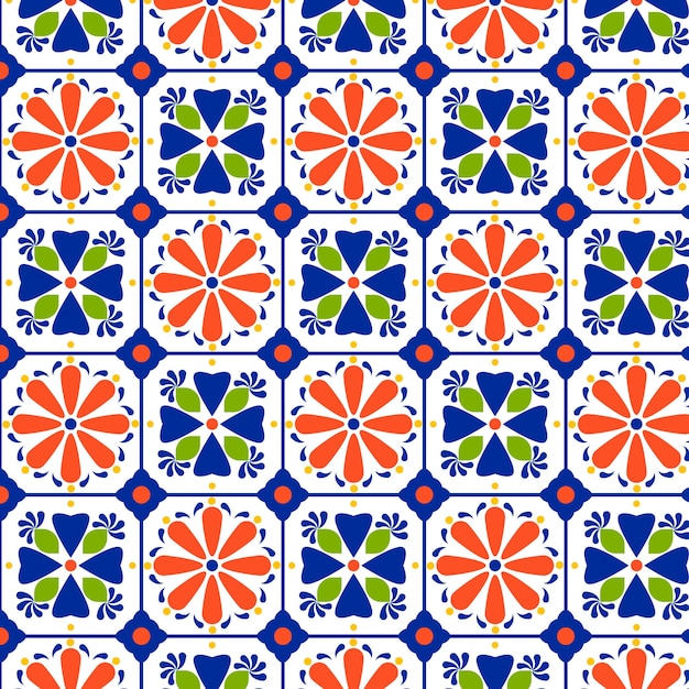 Vector patrón de talavera mexicana de diseño plano