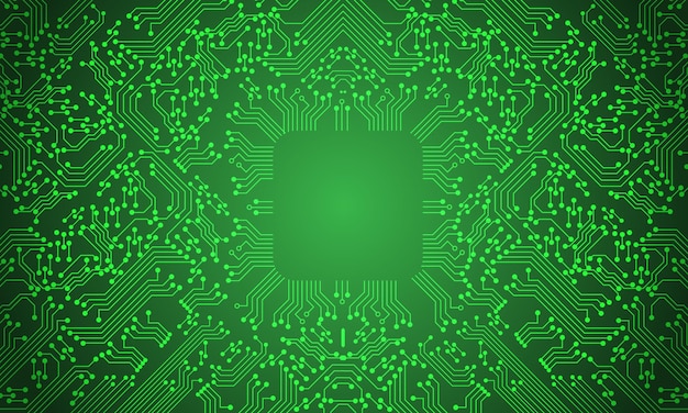 Patrón de tecnología de línea de circuito verde en vector de fondo blanco