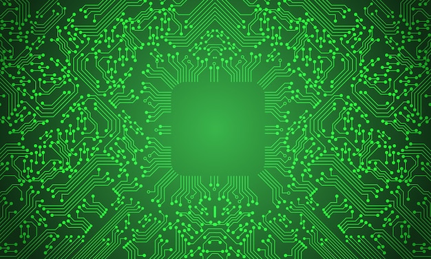 Patrón de tecnología de línea de circuito verde en vector de fondo blanco