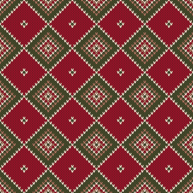 Patrón de tejido sin costuras abstracto de Argyle. Diseño de suéter de punto de Navidad. Imitación de textura de punto de lana.
