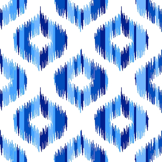 Patrón de tela de seda uzbeka ikat colores azul índigo y blanco