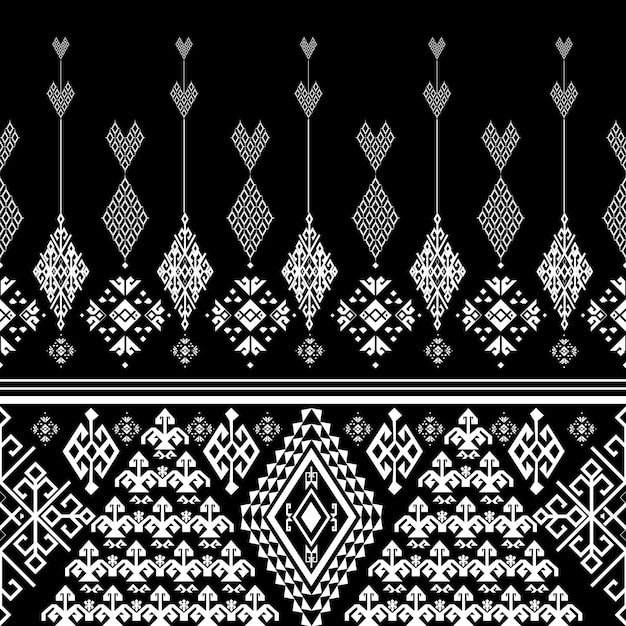 patrón de tela tribal sin costuras fondo blanco y negro utilizado para diseñar telas para hacer ropa