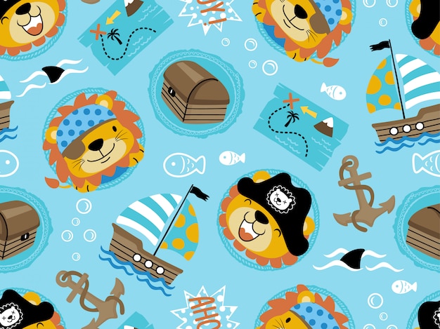Sin patrón de tema pirata divertido conjunto de dibujos animados