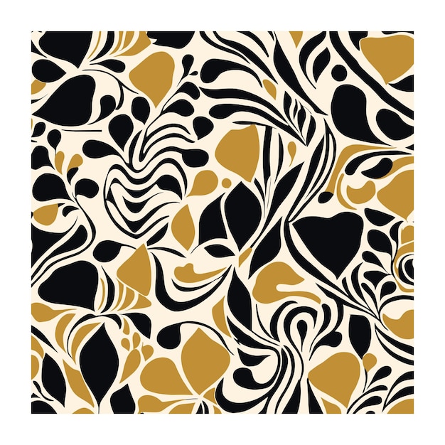 Patrón textil botánico clásico neutro de color beige y mostaza negro