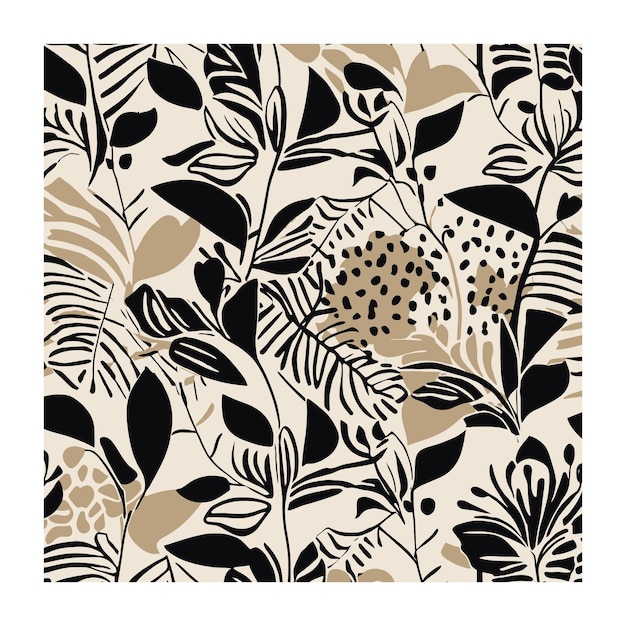 Patrón de textil botánico clásico neutro negro y beige