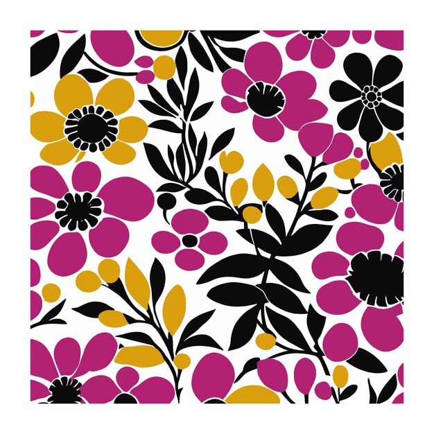 Patrón textil de formas botánicas magenta y mostaza
