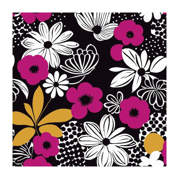 Patrón textil de formas botánicas magenta y mostaza