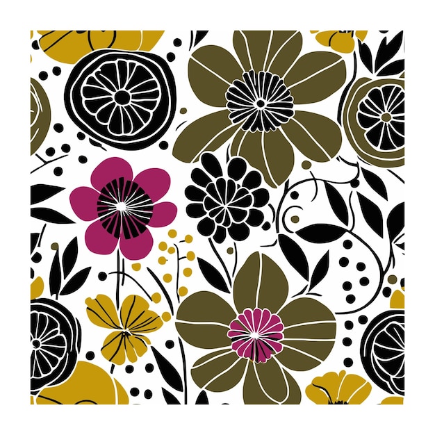 Patrón textil retro flores coloridas
