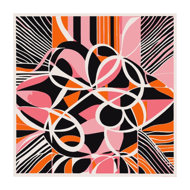 Patrón textil único dibujado a mano en rosa negro naranja