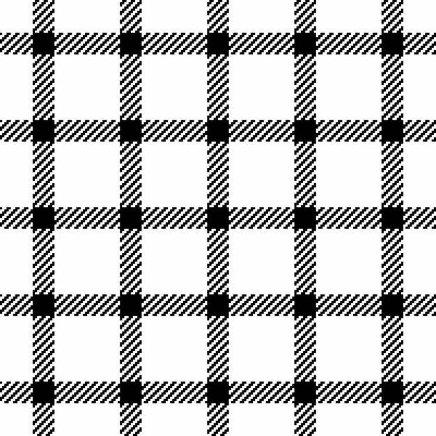 Patrón textil vectorial en blanco, continuidad de tela, fondo de tartan, textura de chatarra, cuadros sin costuras, comprobación en colores blanco y negro