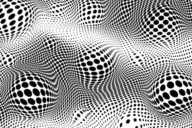 Un patrón de textura 3D giratorio de puntos negros en un fondo blanco que crea una ilusión óptica