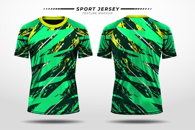 Patrón de textura de camiseta deportiva estilo grunge con maqueta 3D de vista delantera y trasera para el diseño de sublimación