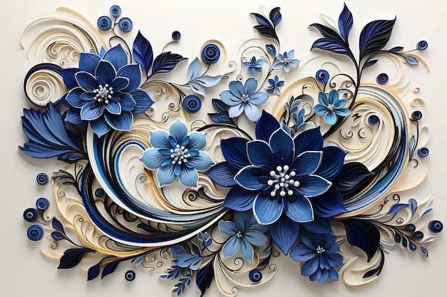 Patrón de textura floral vectorial con flores papel azul abstracto con patrón floral decorado con fondo