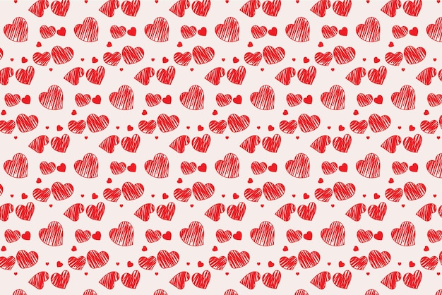 Patrón texturizado con patrón de vector de fondo abstracto en forma de corazón dibujado rojo para el diseño