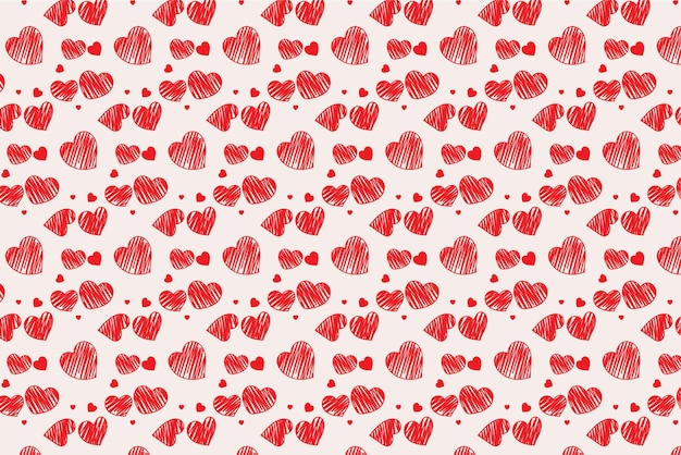 Patrón texturizado con patrón de vector de fondo abstracto en forma de corazón dibujado rojo para el diseño