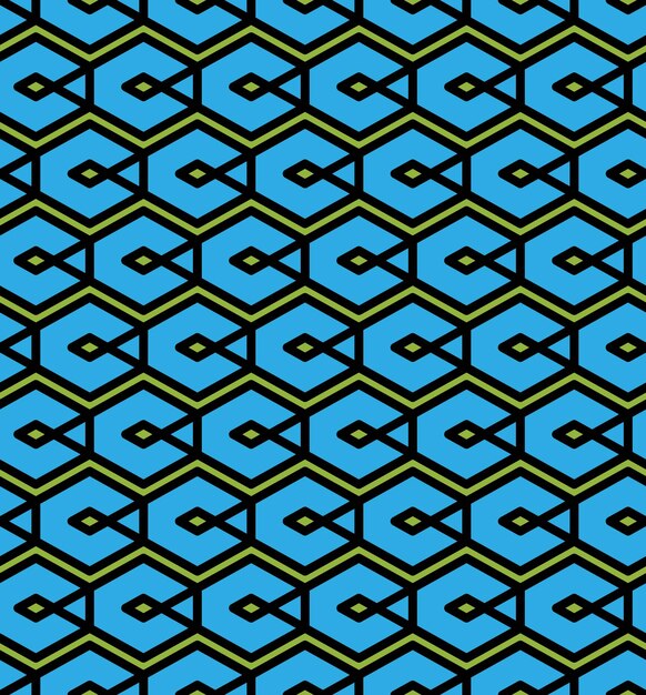 Patrón transparente abstracto azul con líneas entrelazadas. Fondo de pantalla de adorno vectorial. Fondo decorativo sin fin, tracería geométrica de efectos visuales con rombos.