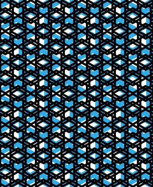 Patrón transparente abstracto azul con líneas entrelazadas. Fondo de pantalla de adorno vectorial. Fondo decorativo sin fin, tracería geométrica de efectos visuales con rombos.