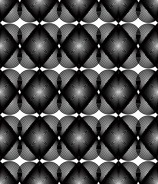 Patrón transparente abstracto ilusorio en blanco y negro con corazones superpuestos. Telón de fondo simétrico vectorial, idea romántica.