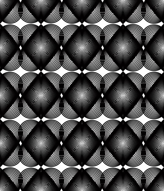 Patrón transparente abstracto ilusorio en blanco y negro con corazones superpuestos. Telón de fondo simétrico vectorial, idea romántica.