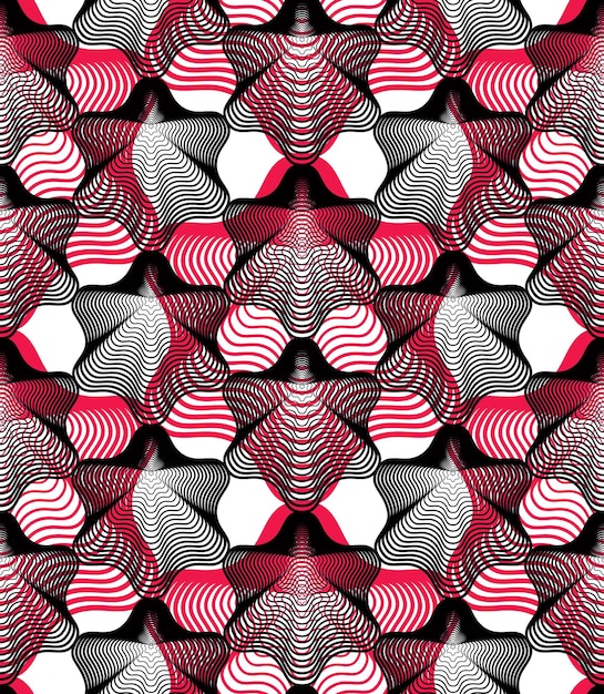 Patrón transparente abstracto ilusorio colorido con formas geométricas superpuestas. Vector telón de fondo transparente forrado simétrico.